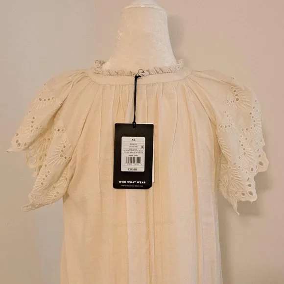 Who What Wear Eyelet Lace Flutter Sleeve Dress Size XS NWT - Picture 6 of 7